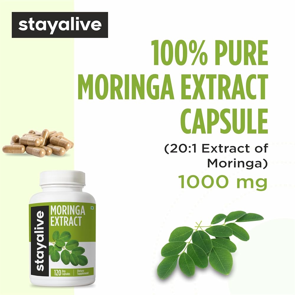 STAY ALIVE Moringa Capsules 1000mg 20:1 Extract - 120 Capsules - image 3