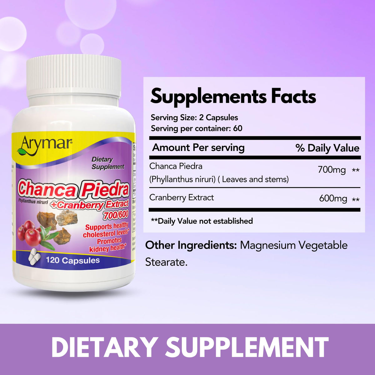 Arymar Chanca Piedra with Cranberry Herbal Support - 60 Capsules - image 2