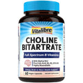 Vitalibre Choline Bitartrate 300mg with B Vitamins - 60 Vegan Capsules