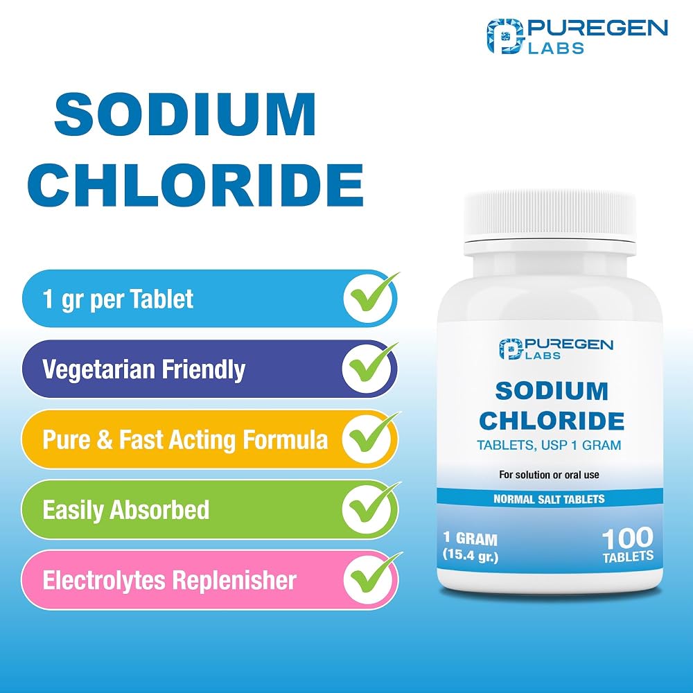 P Puregen Labs Puregen Labs Sodium Chloride Tablets 1 gm (1000 mg)