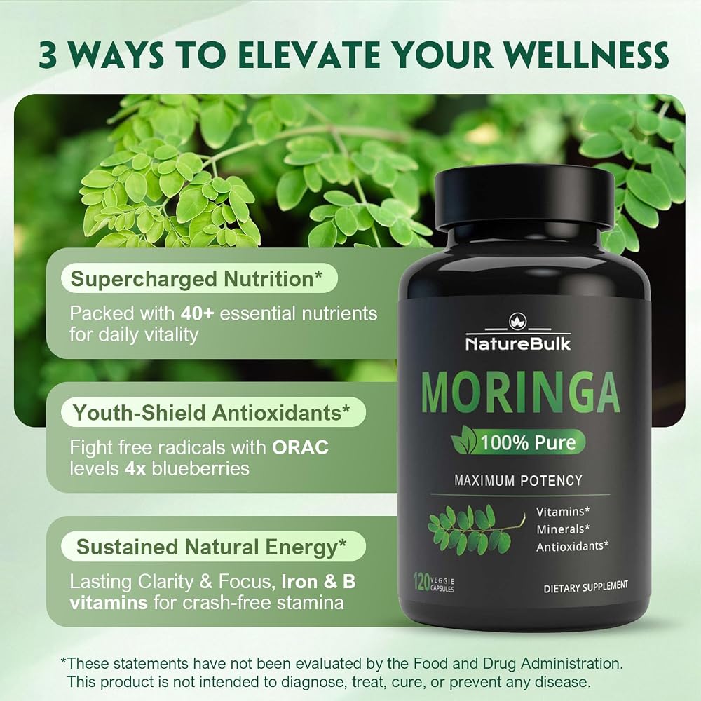 NATUREBULK Moringa Oleifera Leaf Powder 880mg - 120 Capsules - image 2