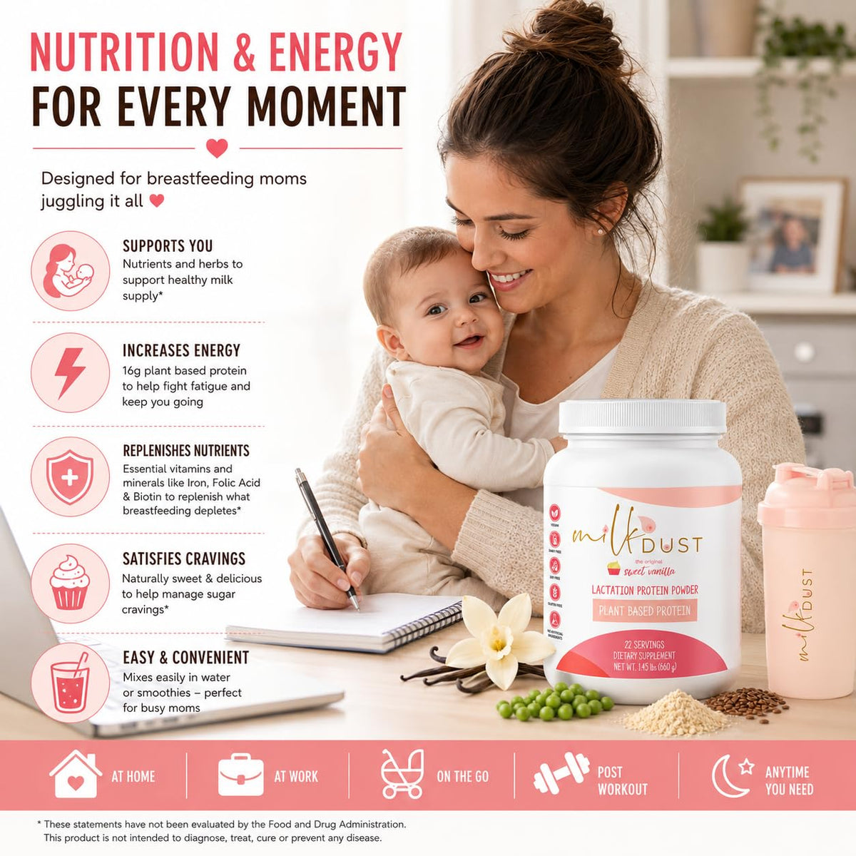 Milk Dust Lactation Protein Powder Vegan Vanilla - 23.02 oz - image 2