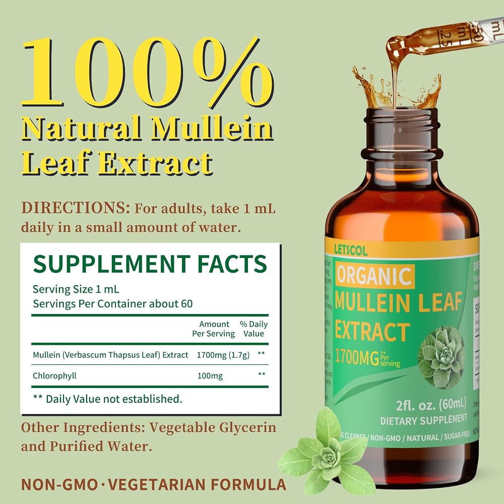 LETSCOL Organic Mullein Drops for Lung Cleanse