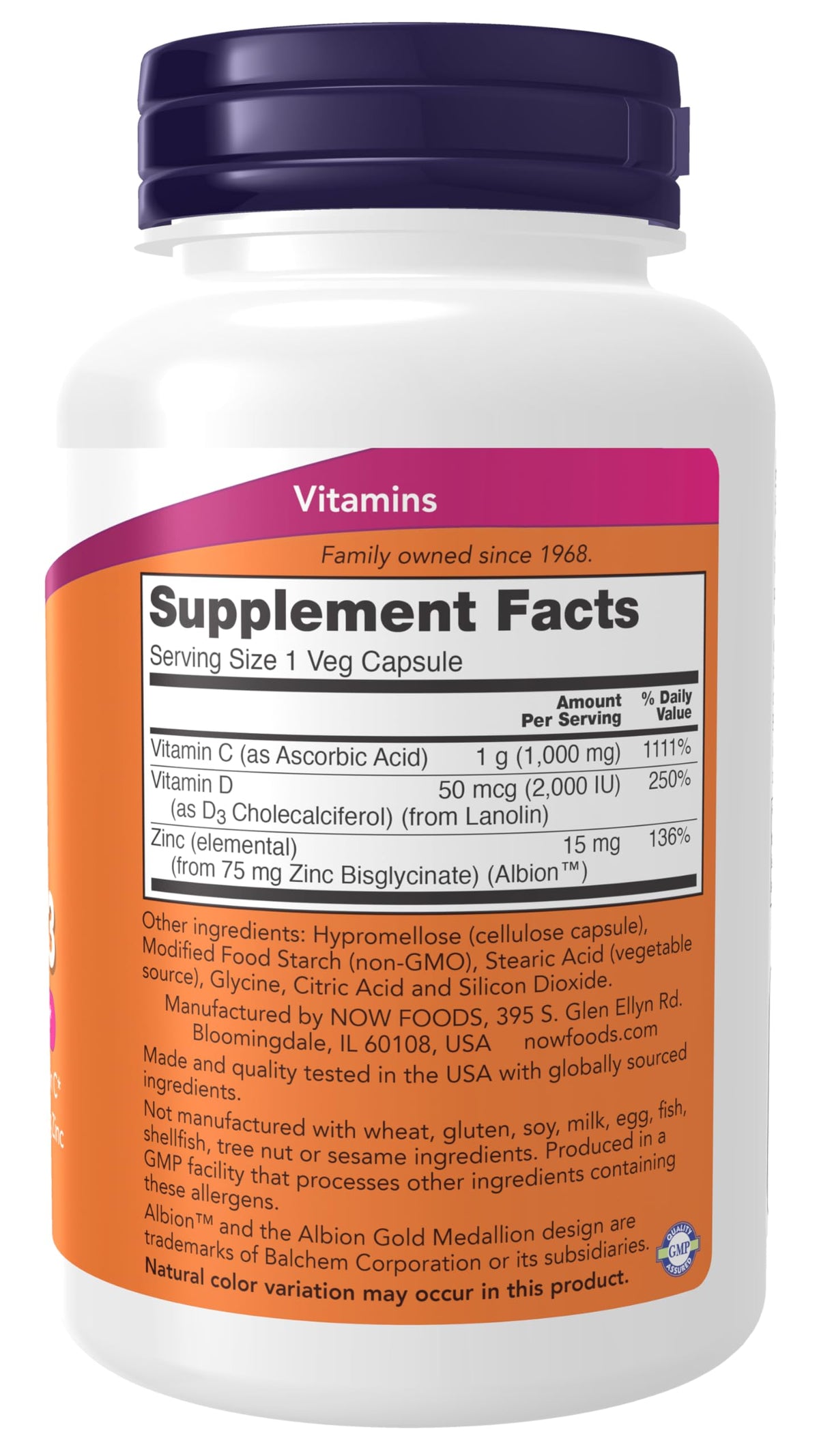 NOW Supplements C-1000 Zinc & D-3 Immune Support - 100 Vegetarian Capsules - image 2