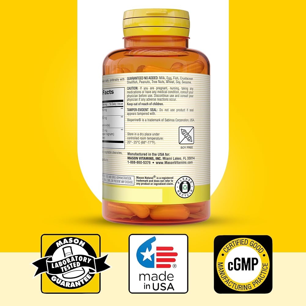 MASON NATURAL Optimal Absorption Turmeric 500 mg - 60 Capsules - image 6