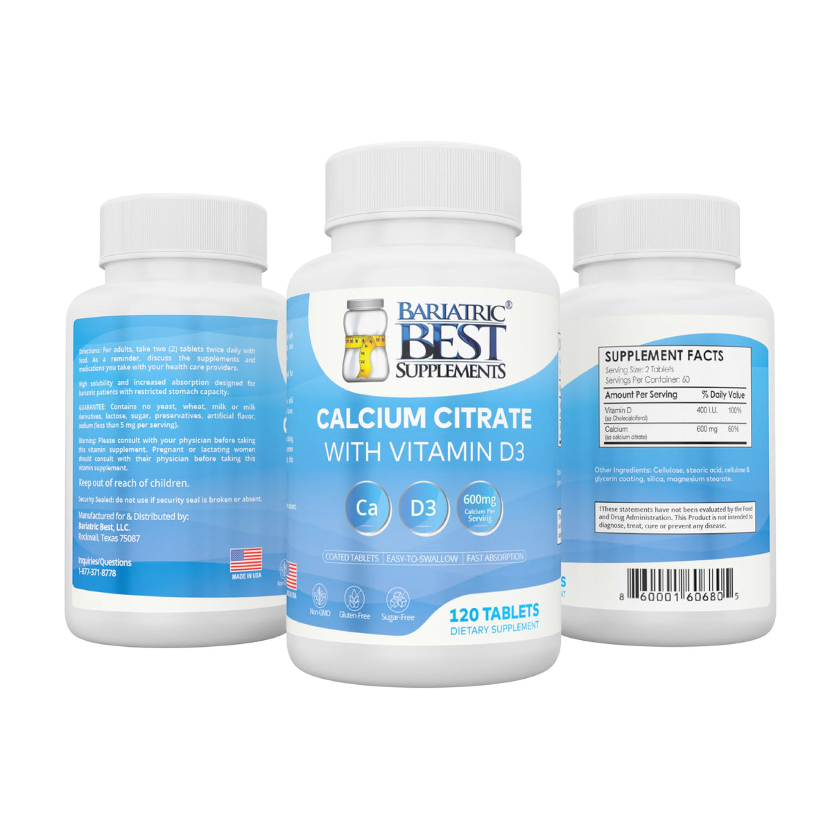 Bariatric Best Calcium Citrate with Vitamin D3 600mg - 120 Tablets - image 9