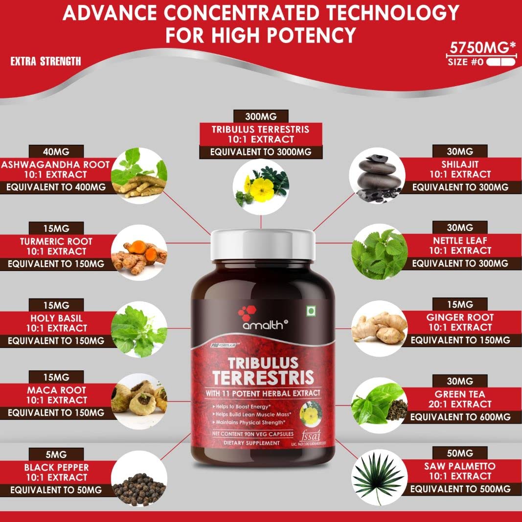 AMALTH Tribulus Terrestris 20:1 Extract Herbal Blend - 90 Capsules - image 6