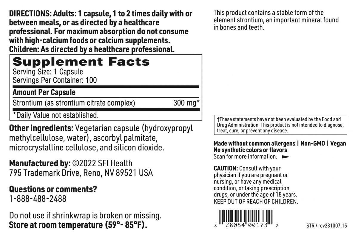 SFI Health Strontium Citrate 300 mg - 100 Vegetarian Capsules - image 5