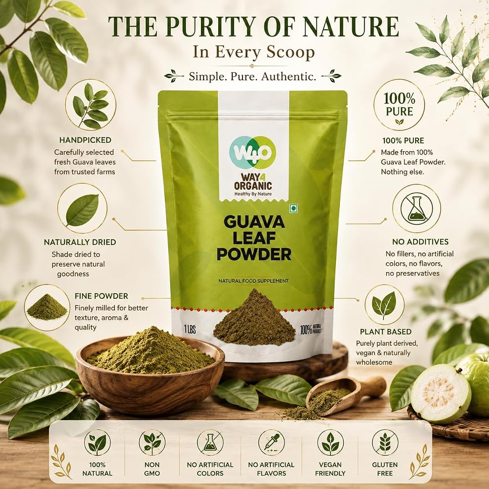 WAY 4 ORGANIC W4O Guava Leaf Powder (100% Natural & Pure)