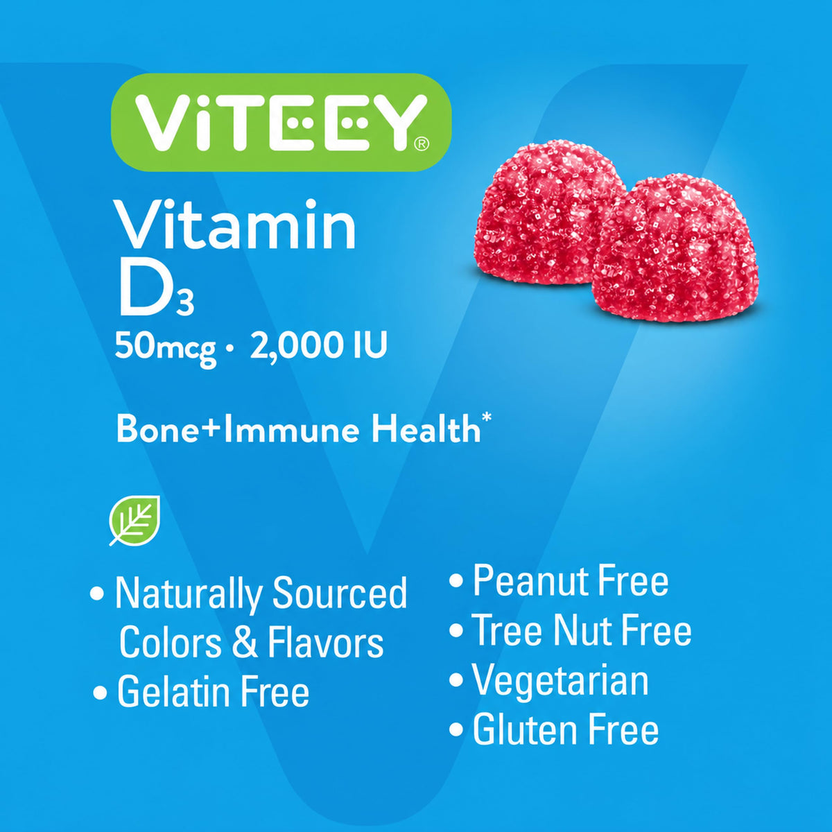 Viteey Vitamin D3 Gummies 2000 IU 50mcg Regular Strength VIT D