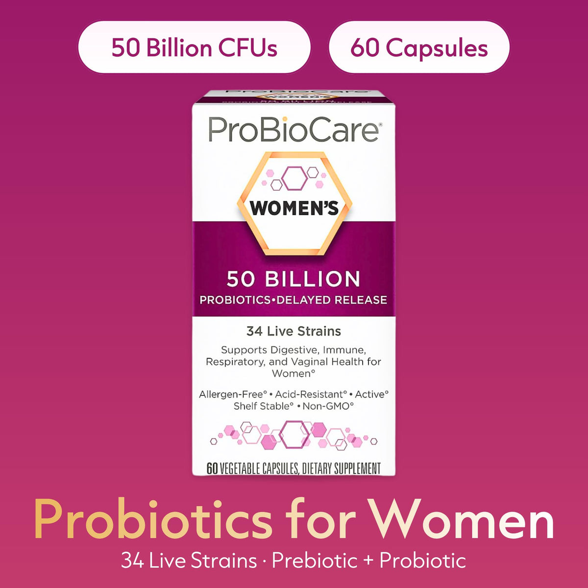 ProBioCare Probiotic for Women - 50 Billion CFUs - Supports Digestive
