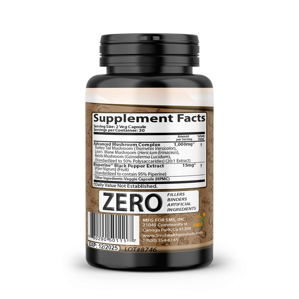 SMSHEALTHPRODUCTS.com Mushroom Supplement Brain Support - 60 Vegetarian Capsules - image 2