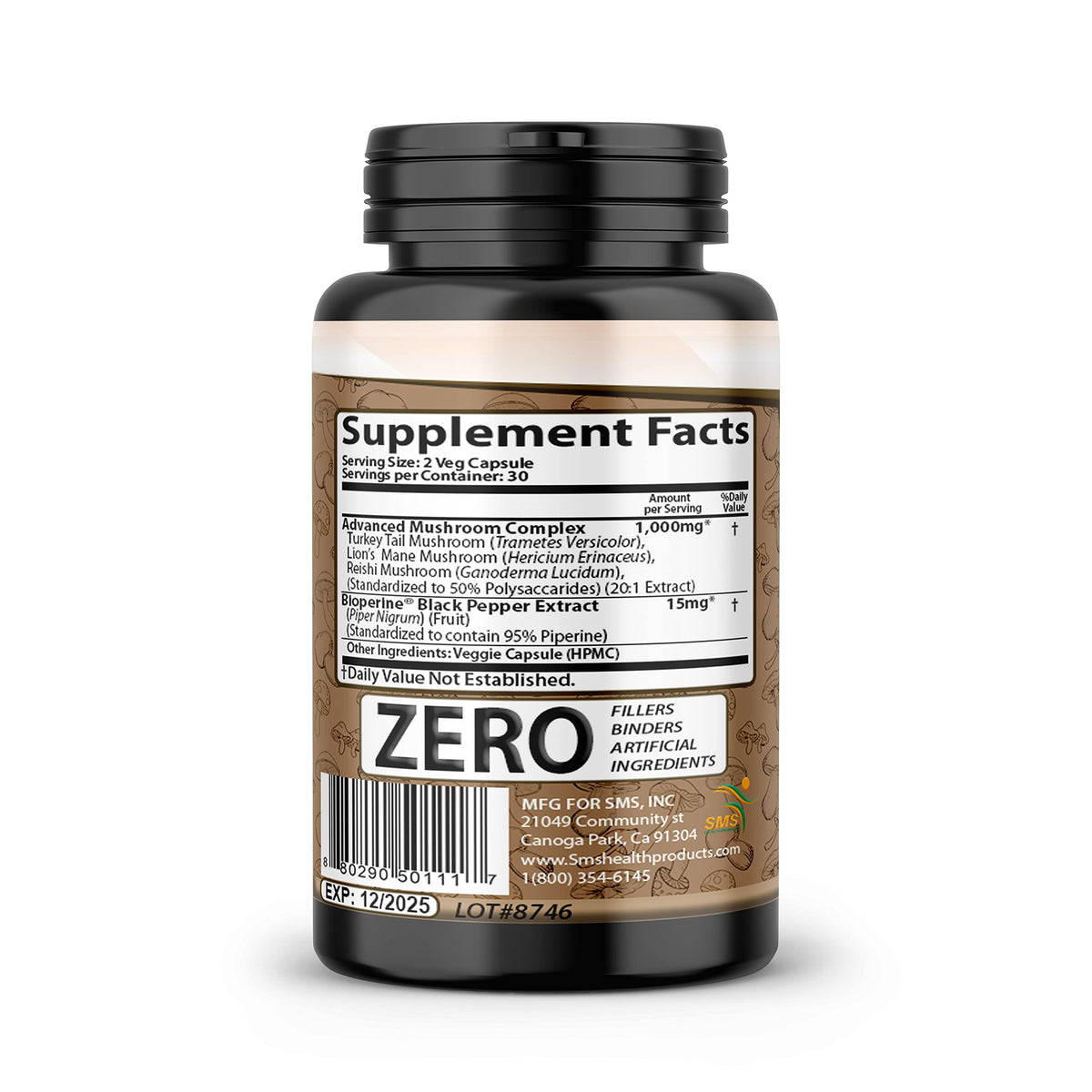 SMSHEALTHPRODUCTS.com Mushroom Supplement Brain Support - 60 Vegetarian Capsules - image 2