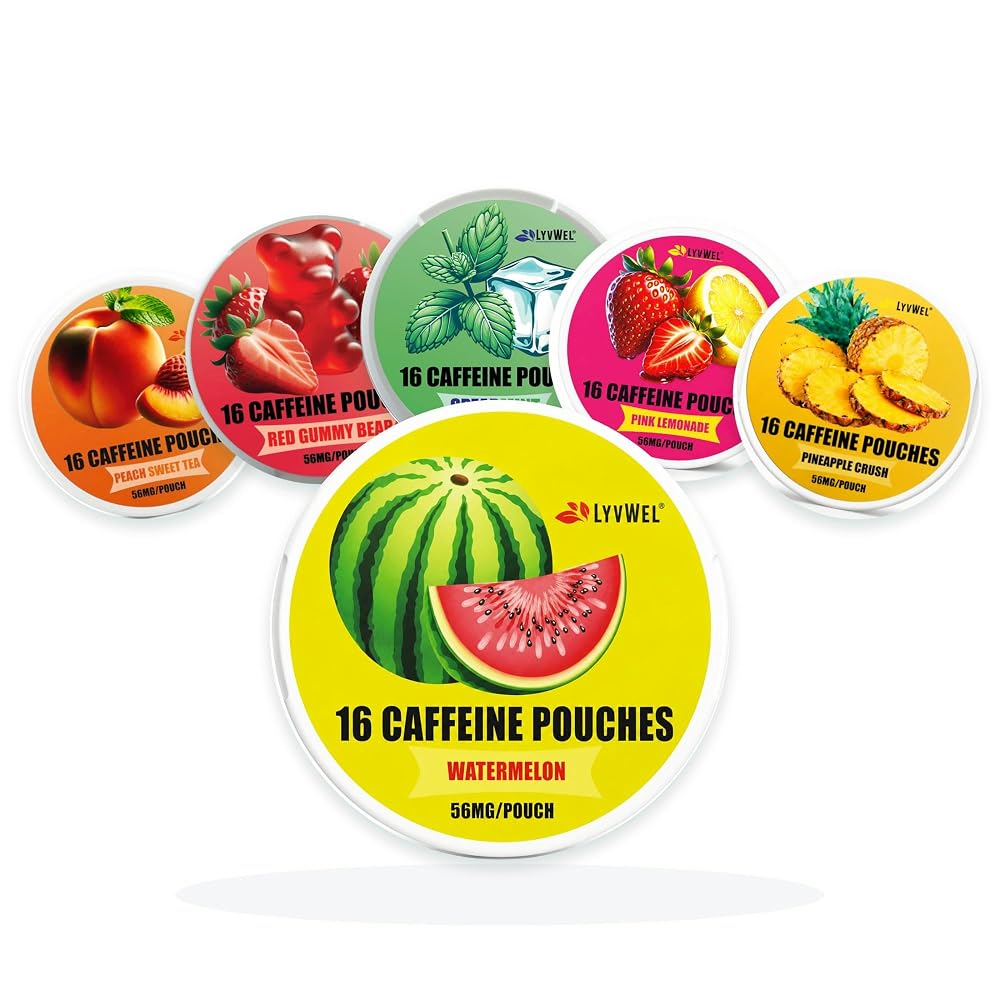 LyvWel 56mg Caffeine Energy Pouches, Guarana, 5-Pack, 80 Pouches