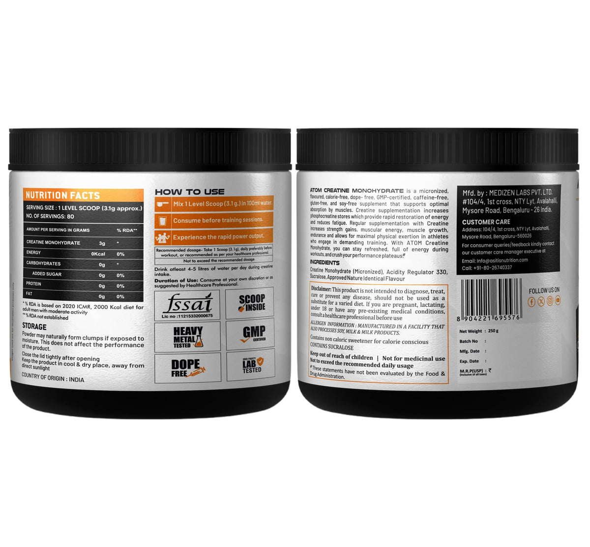 Asitis Nutrition Atom Creatine Monohydrate Powder - 250g - image 2