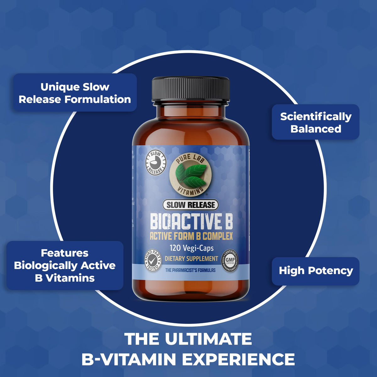 Pure Lab Vitamins Slow Release BioActive B Complex - 120 Vegetarian Capsules - image 3