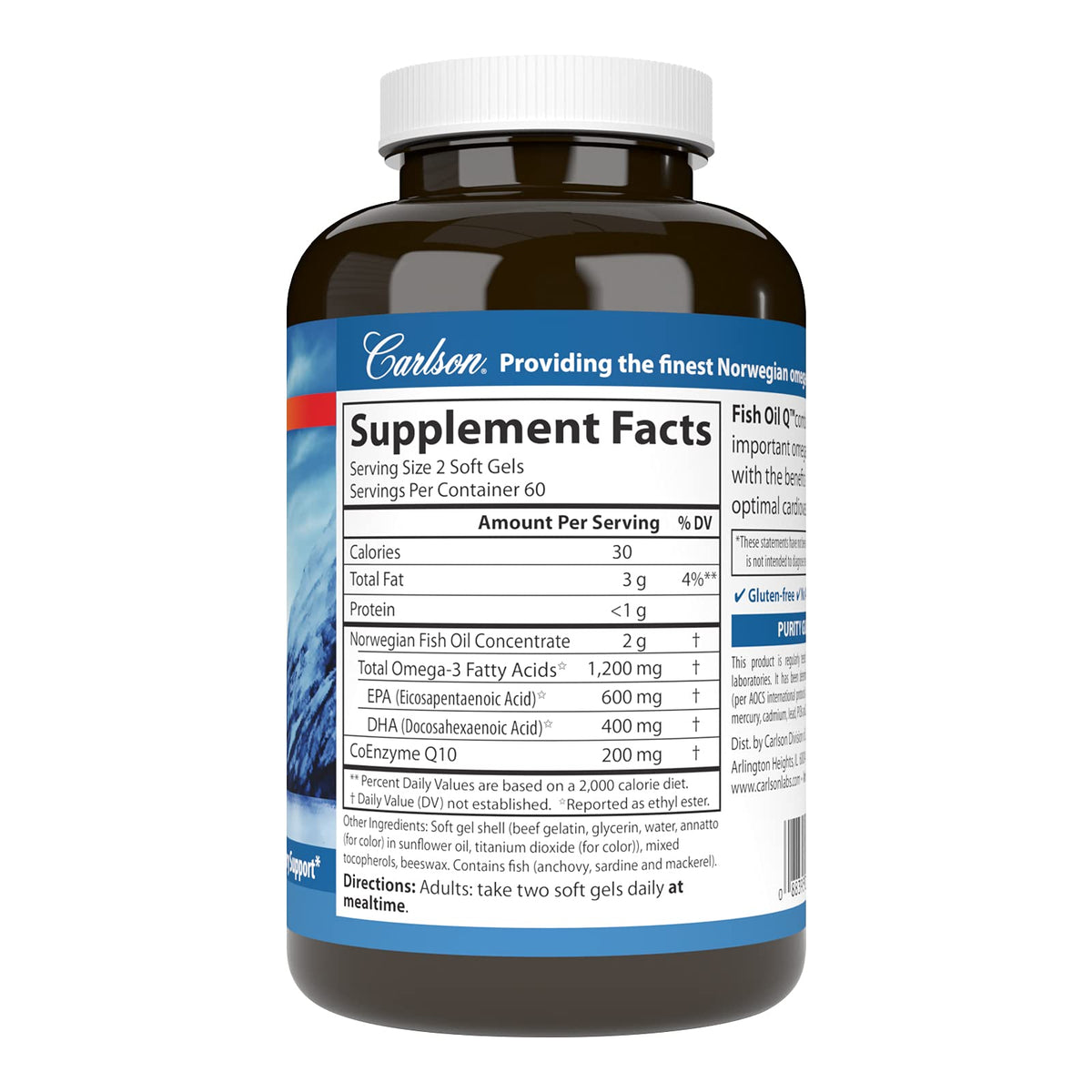 Carlson Fish Oil Q Omega-3 with CoQ10 - 120 Softgels - image 2