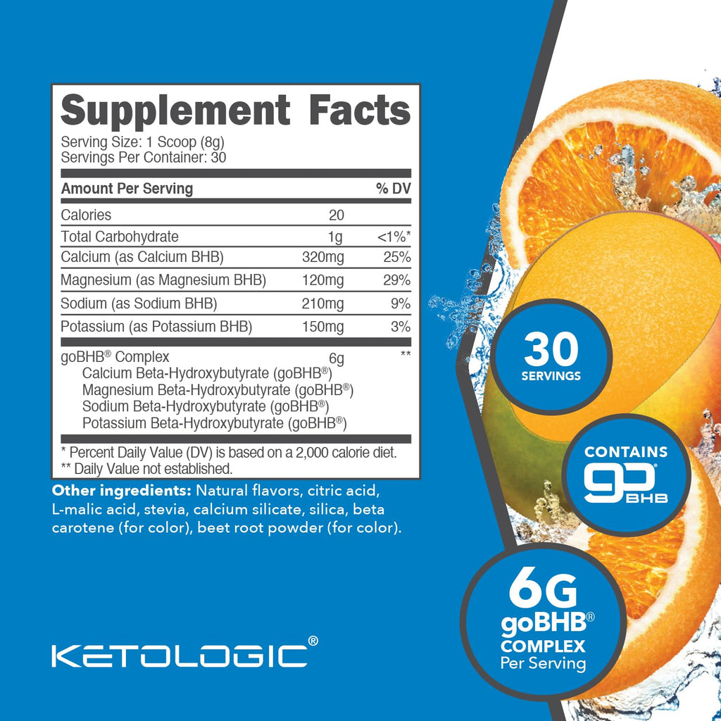 Ketologic Keto BHB Ketone Supplement (30 Servings) - Suppresses