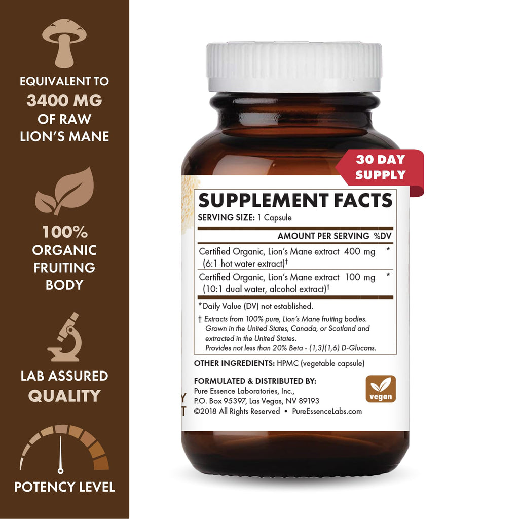 PURE ESSENCE LABS MyPure Lions Mane Organic Mushroom Supplement