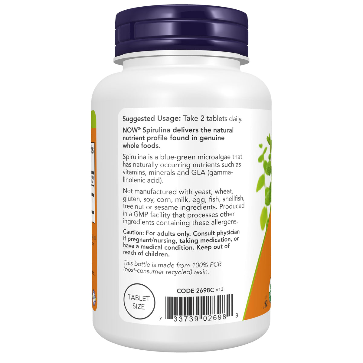 Now Supplements, Organic Spirulina 500 mg with Vitamins, Minerals