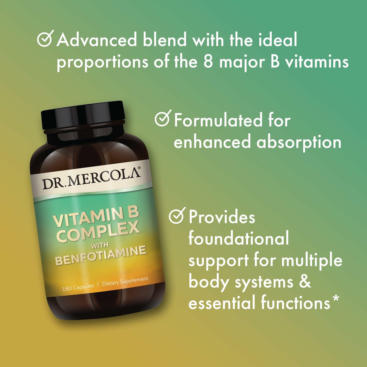 Dr. Mercola Vitamin B Complex with Benfotiamine - 180 Capsules - image 4