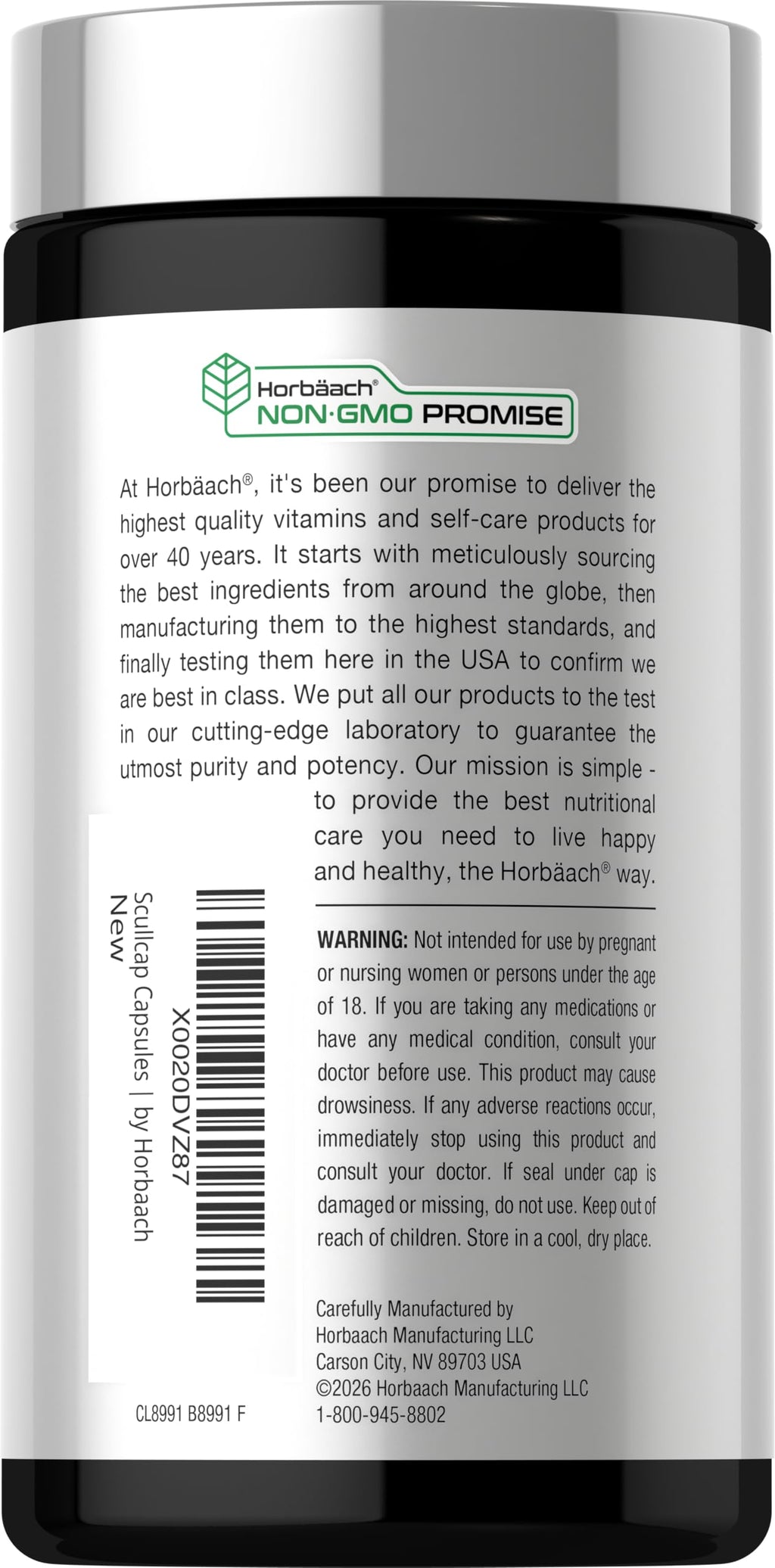 Horbäach Skullcap Herb Extract - 200 Capsules - image 3