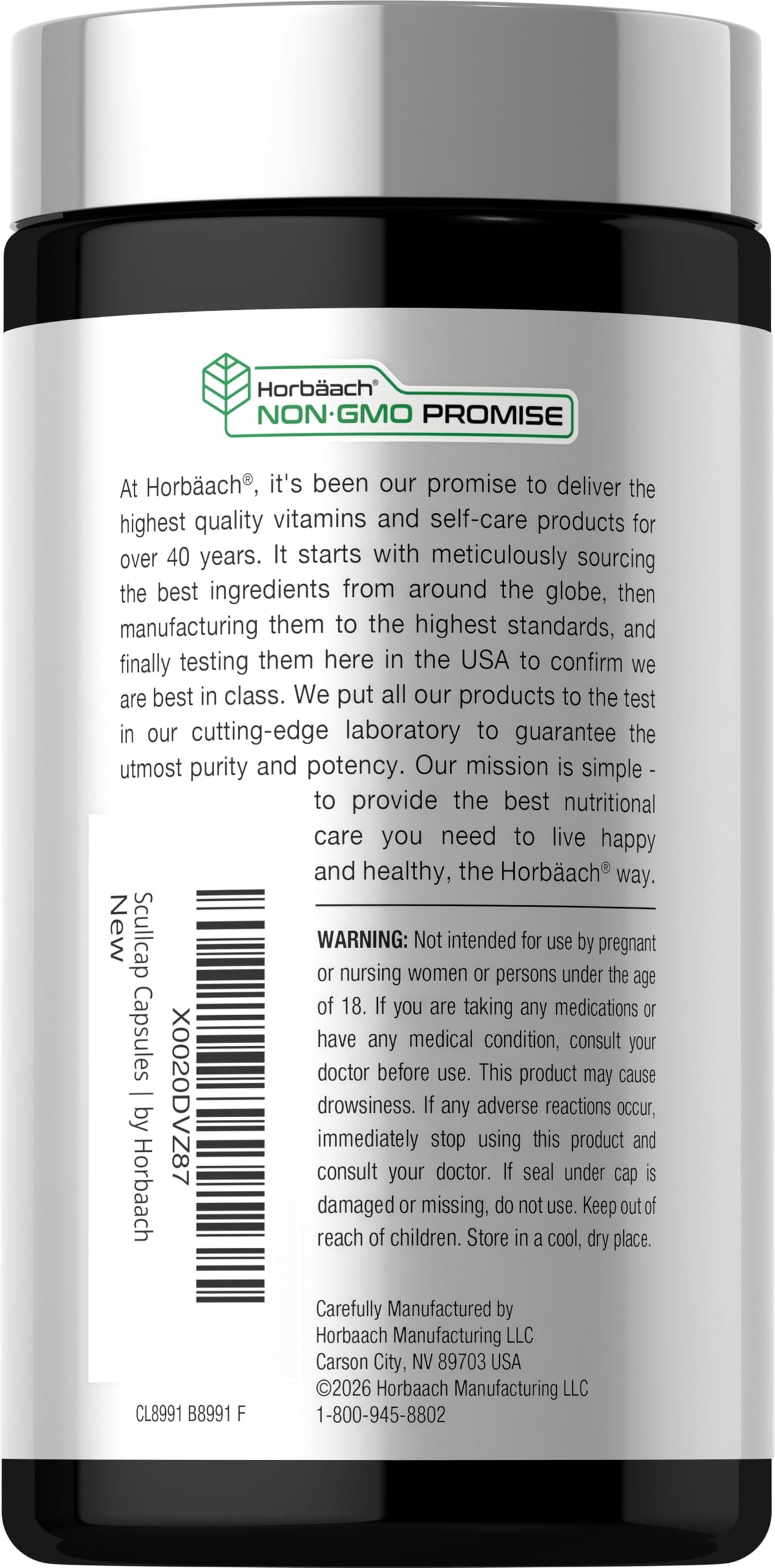 Horbäach Skullcap Herb Extract - 200 Capsules - image 3