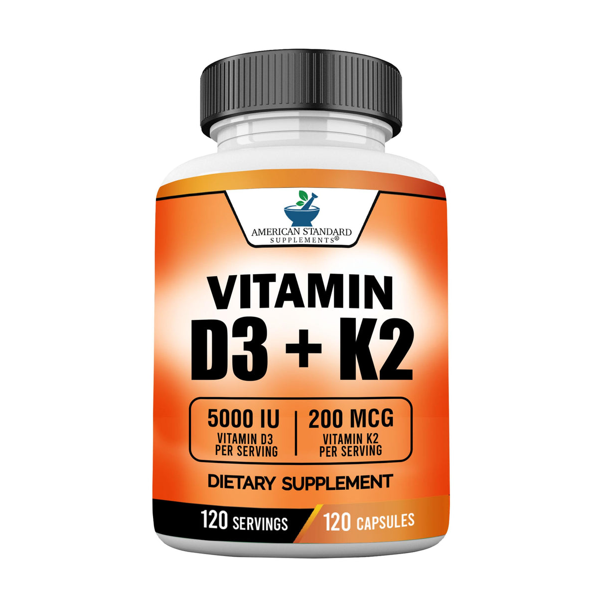 American Standard Supplements Vitamin D3 5000 IU Plus K2 - 120 Capsules