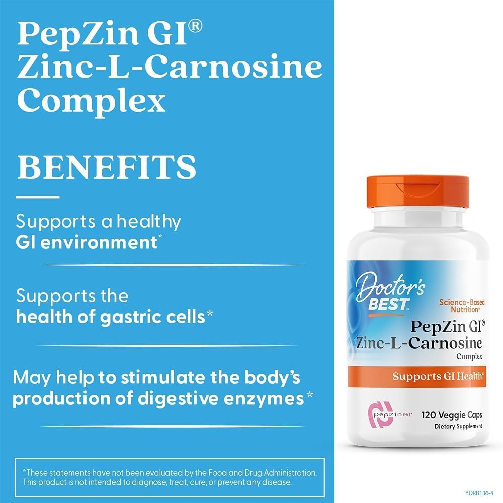 Doctor's BEST PepZin GI Zinc-L-Carnosine Complex - 120 Veg Capsules - image 3