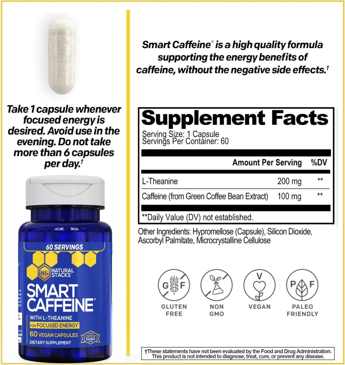 Natural Stacks Smart Caffeine with L-Theanine 200mg - 60 Capsules - image 2