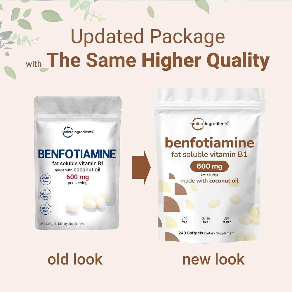 Micro Ingredients Vitamin B1 Benfotiamine 600mg - 240 Softgels - image 3