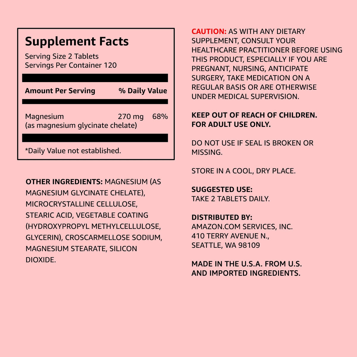 Amazon Elements Chelated Magnesium 270mg - 240 Tablets - image 2