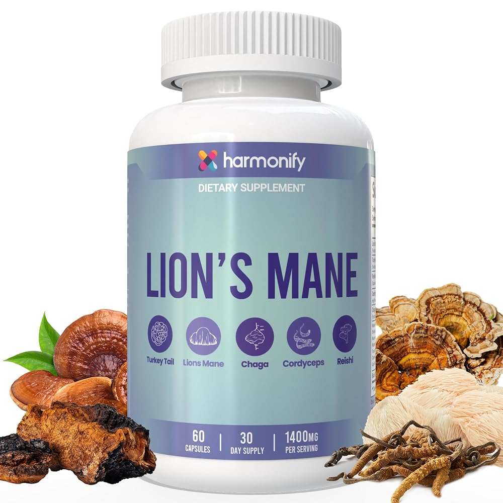HARMONIFY Lions Mane Mushroom Supplement 20 in 1 Blend - 60 Capsules