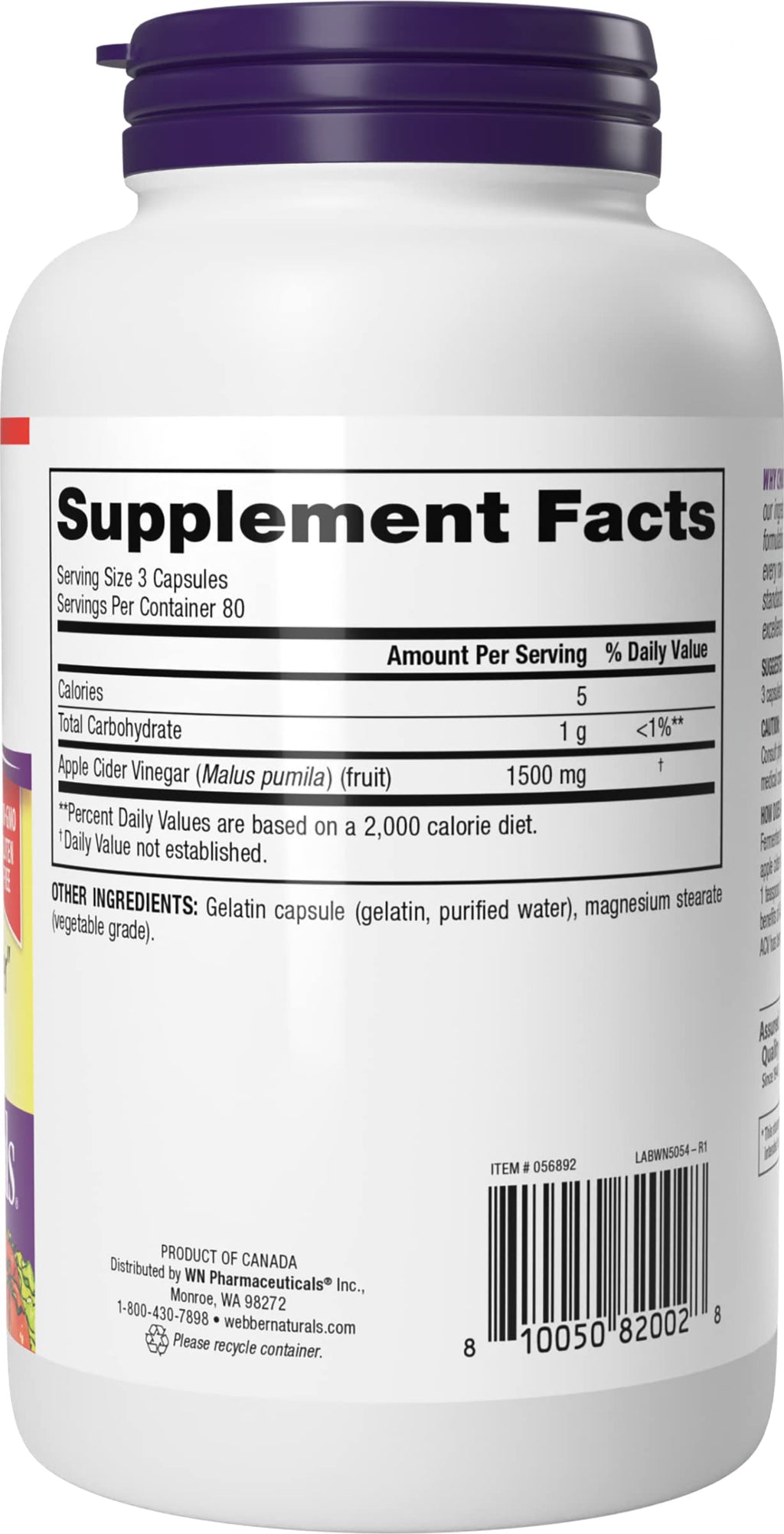 Webber Naturals Apple Cider Vinegar 1500mg - 240 Capsules - image 2