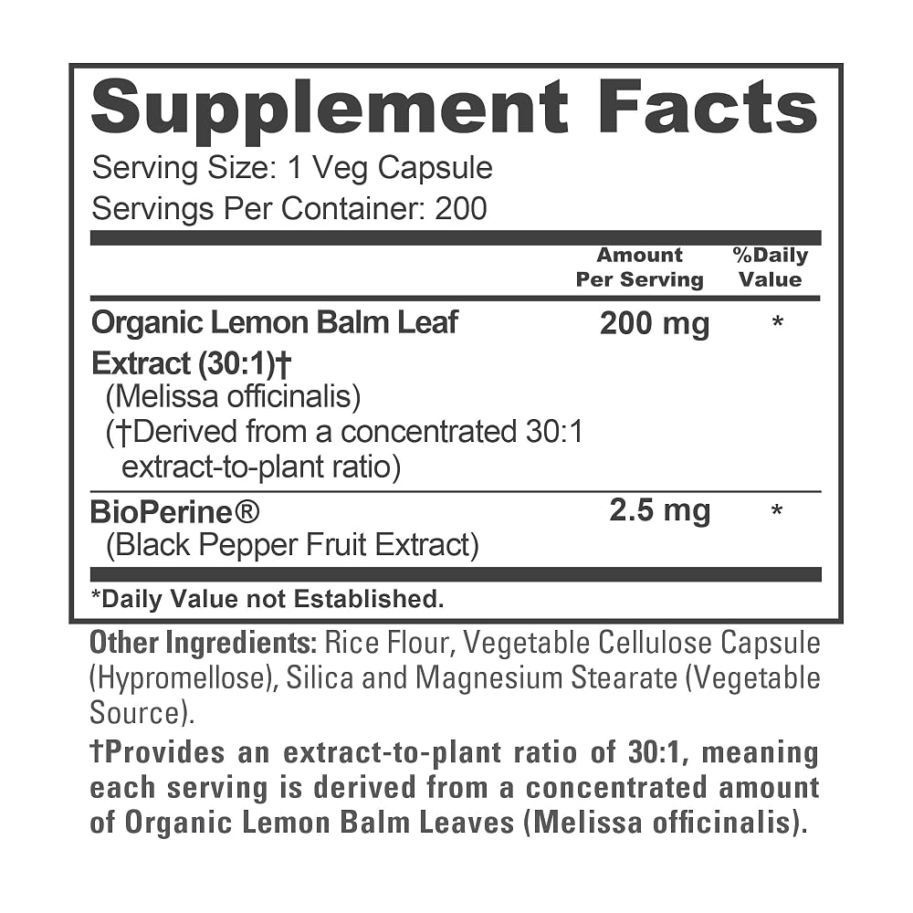 NusaPure Lemon Balm 200mg Vegan - 200 Vegetarian Capsules - image 4