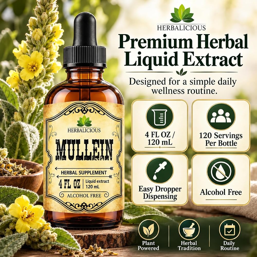 HERBALICIOUS Mullein Drops for Lungs Organic Lung Cleanse - 4 Fl Oz - image 2