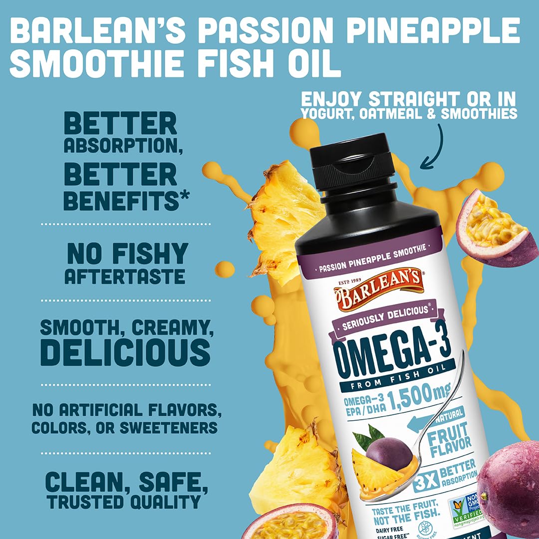 Barlean's Omega 3 Fish Oil Liquid Supplement for Men and Women