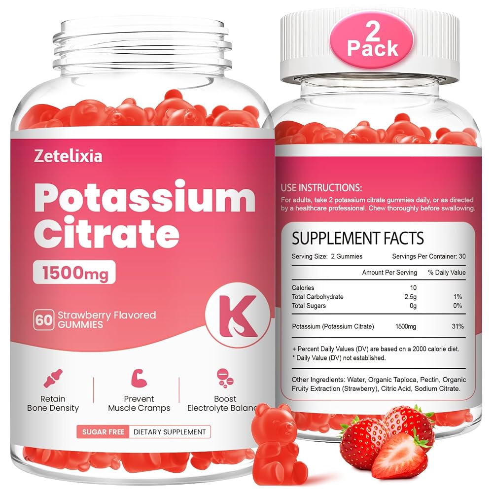 Zetelixia Potassium Magnesium Gummies 1000mg, Strawberry Flavor