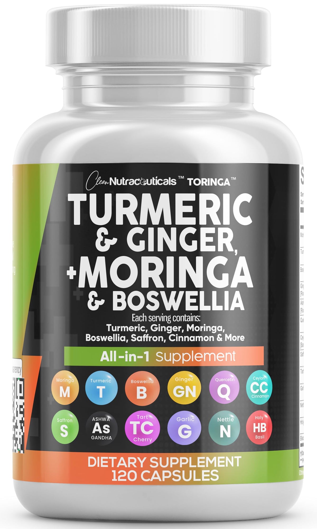 Clean Nutraceuticals Turmeric Moringa Supplement - 120 Capsules
