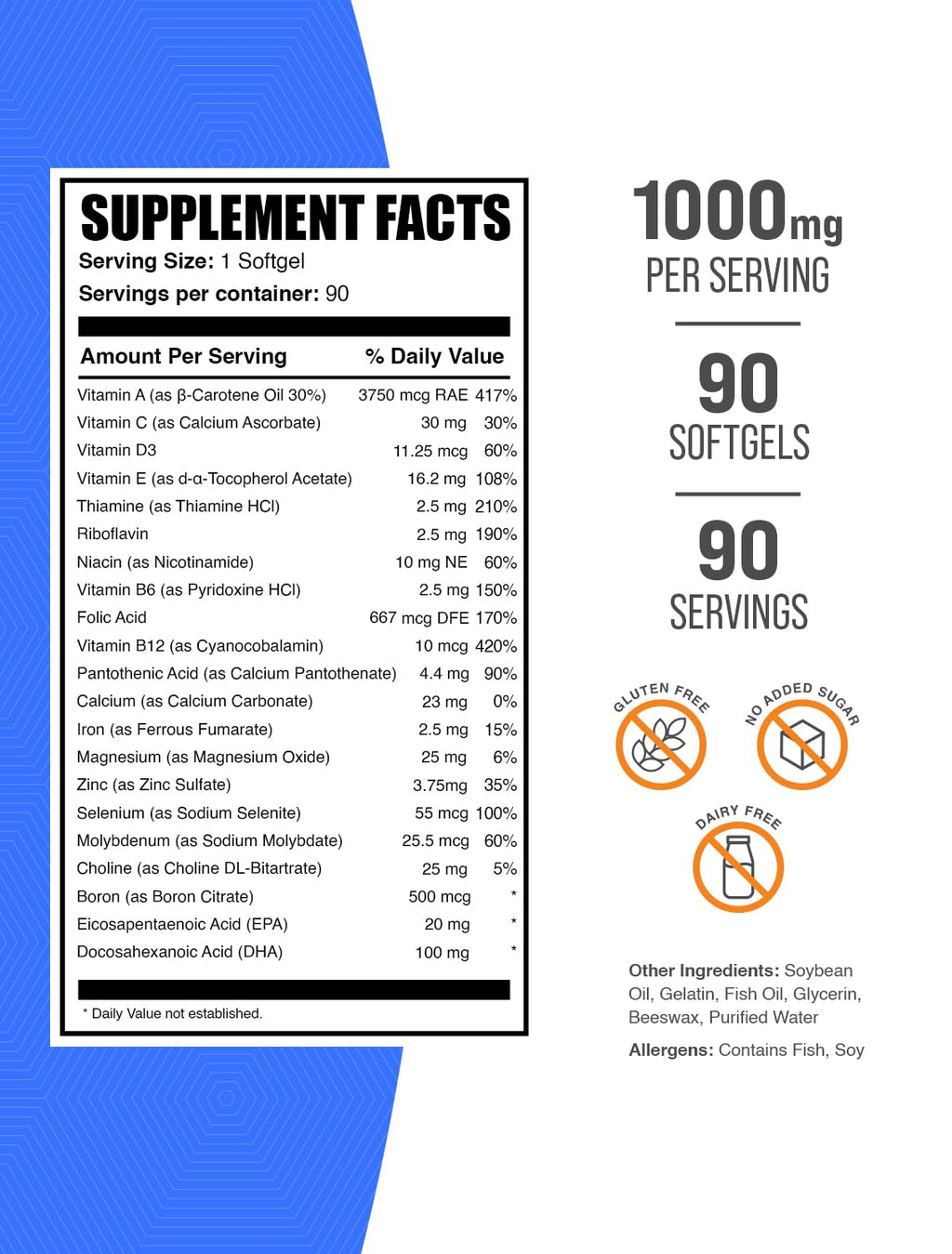 BulkSupplements Multivitamin Softgels with Fish Oil - 90 Softgels - image 2