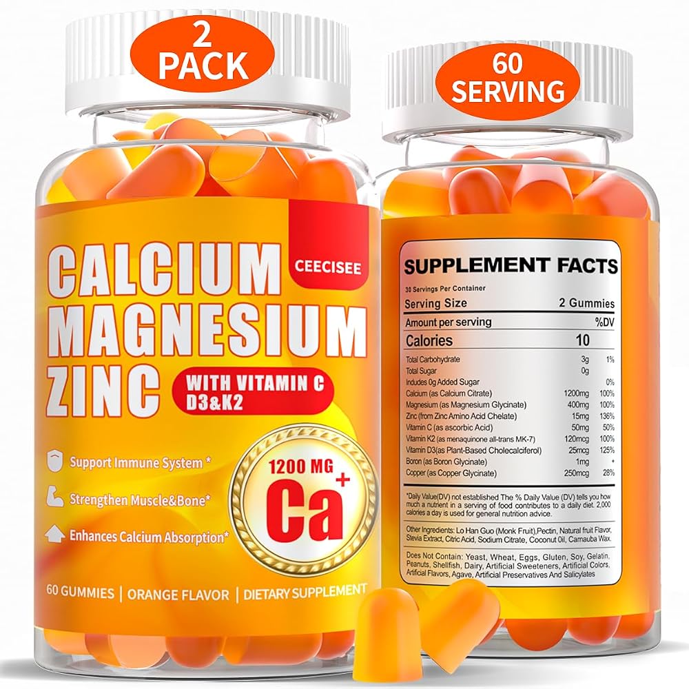 Ceecisee Calcium Magnesium Zinc Gummies with D3 K2 - 120 Count