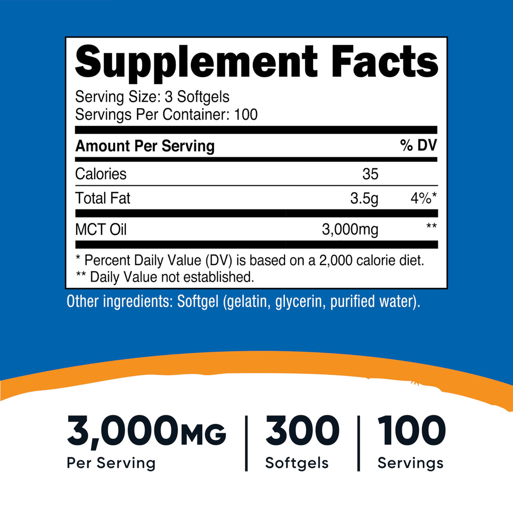 Nutricost MCT Oil Softgels 1000mg Per Each