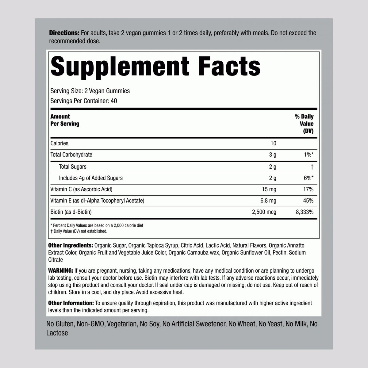 Piping Rock Hair Skin and Nails Vitamins with Biotin - 80 Gummies - image 2