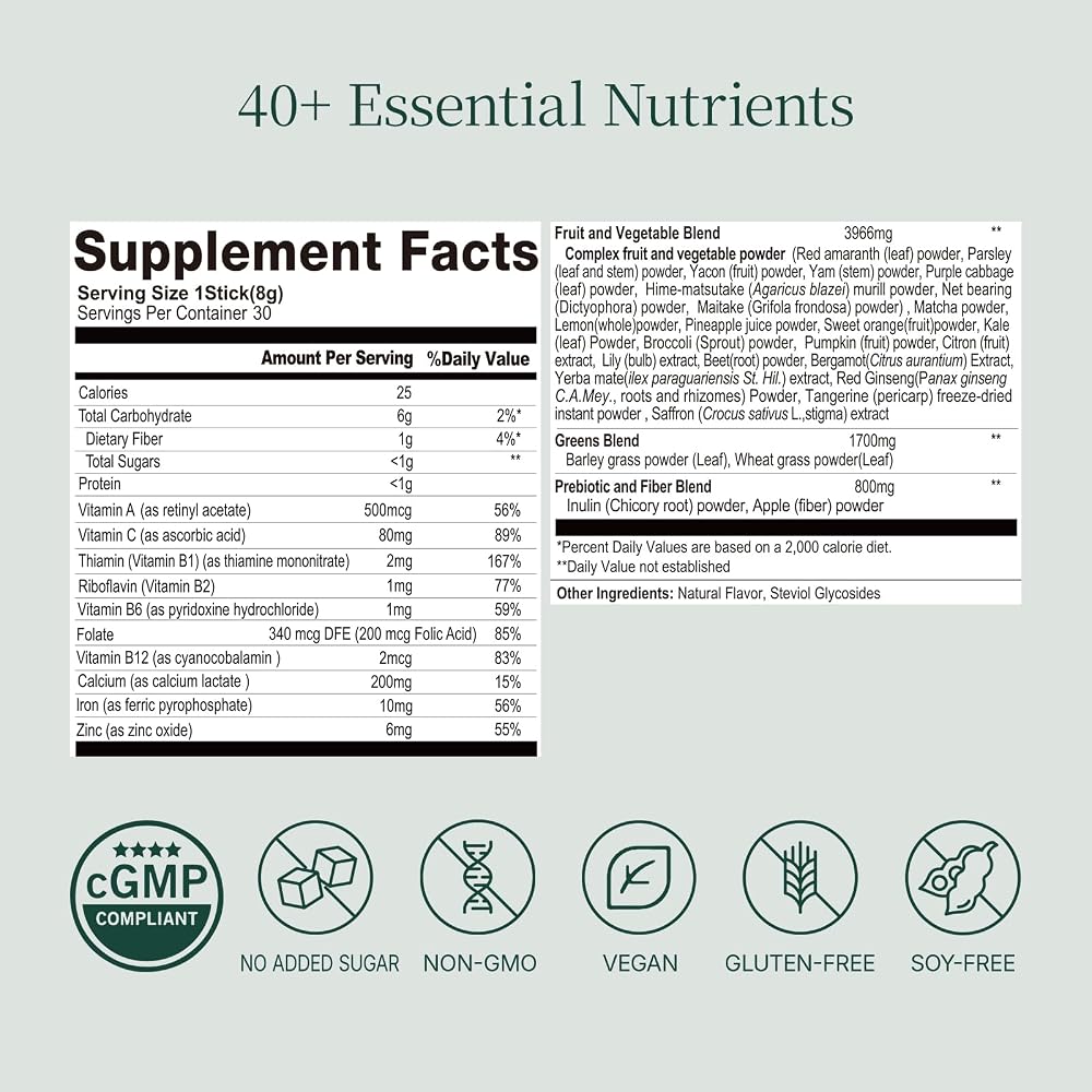 Lifebooil Super Greens Powder Stick Packs with 40+ Superfoods - 30 Packets - image 2