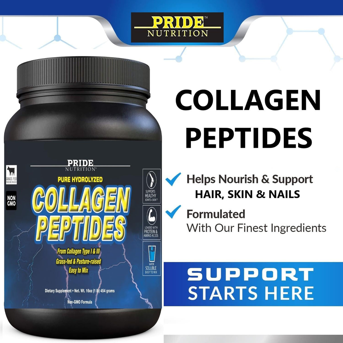 Pride Nutrition Collagen Peptides Powder for Hair, Skin & Nails - 16oz - image 4
