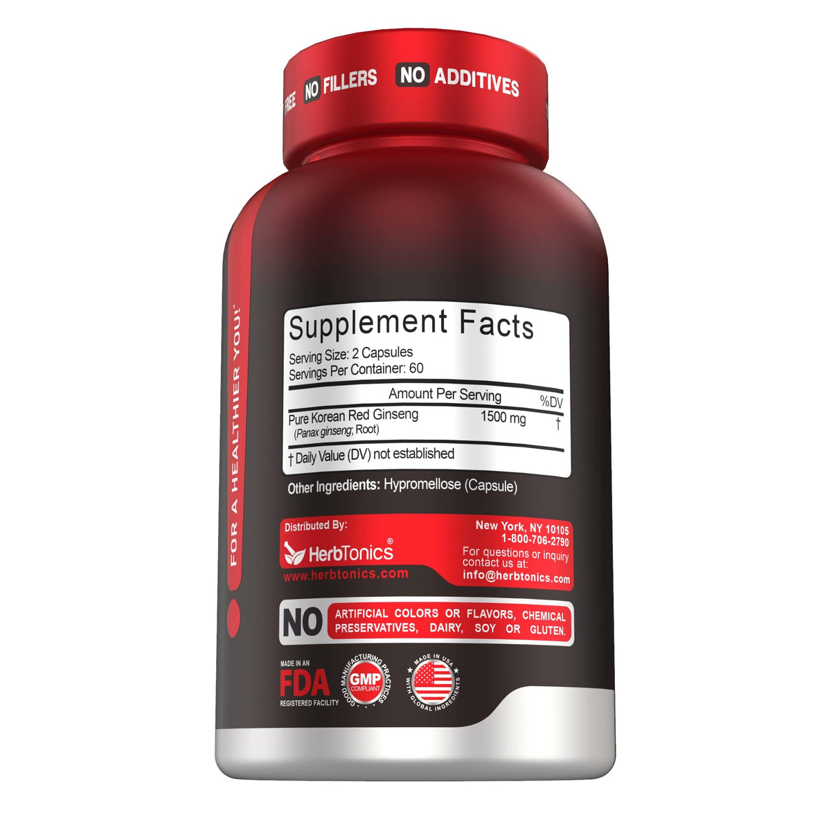 Herbtonics Korean Red Panax Ginseng 1500mg for Energy - 120 Vegan Capsules - image 2
