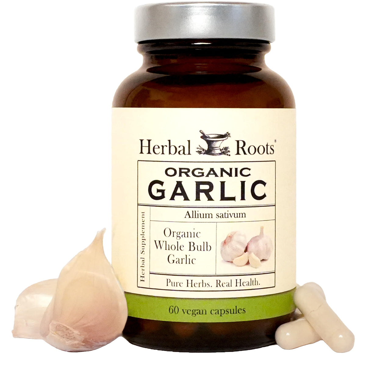 Herbal Roots Organic Garlic Pills Immune Support - 60 Vegan Capsules