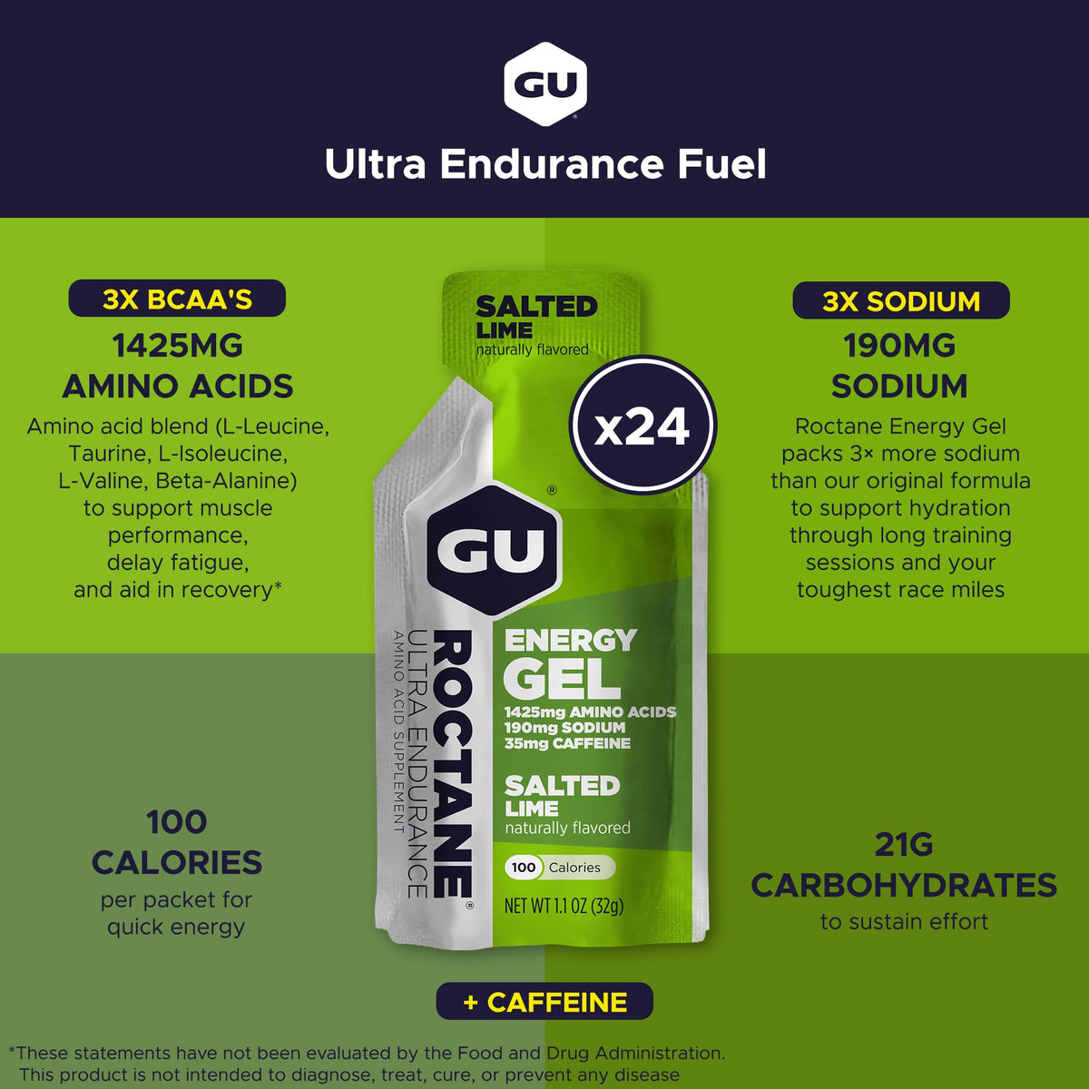GU Energy Roctane Ultra Endurance Energy Gel Salted Lime - 24 Count - image 2