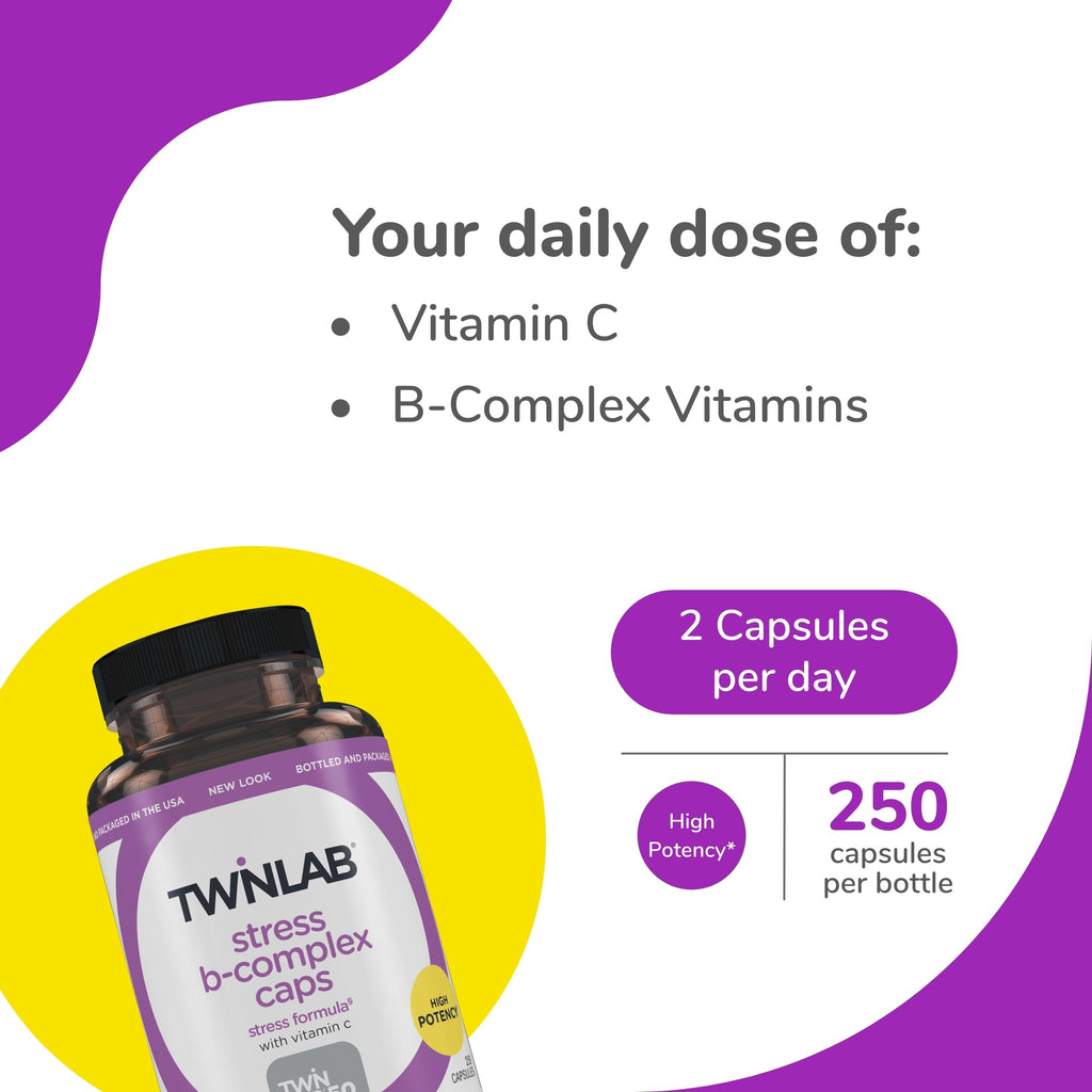 Twinlab Stress B-Complex Caps Energy Support - 250 Capsules - image 3