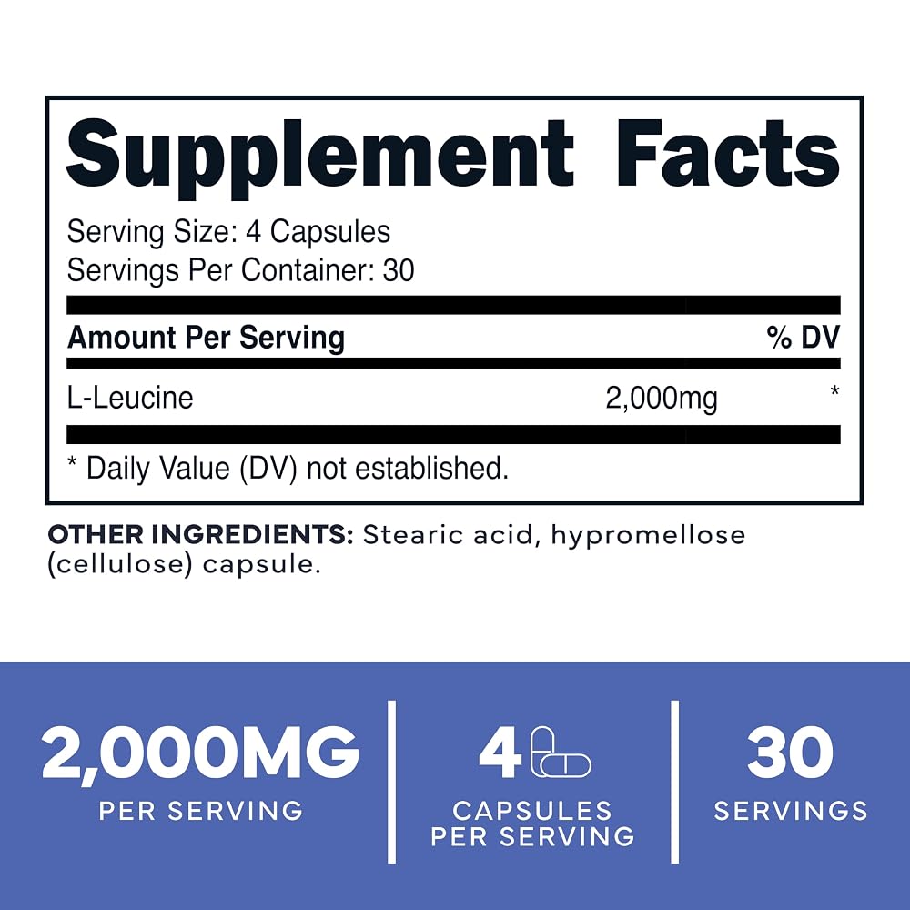 Type Zero L-Leucine Capsules 2000mg - 120 Capsules - image 2